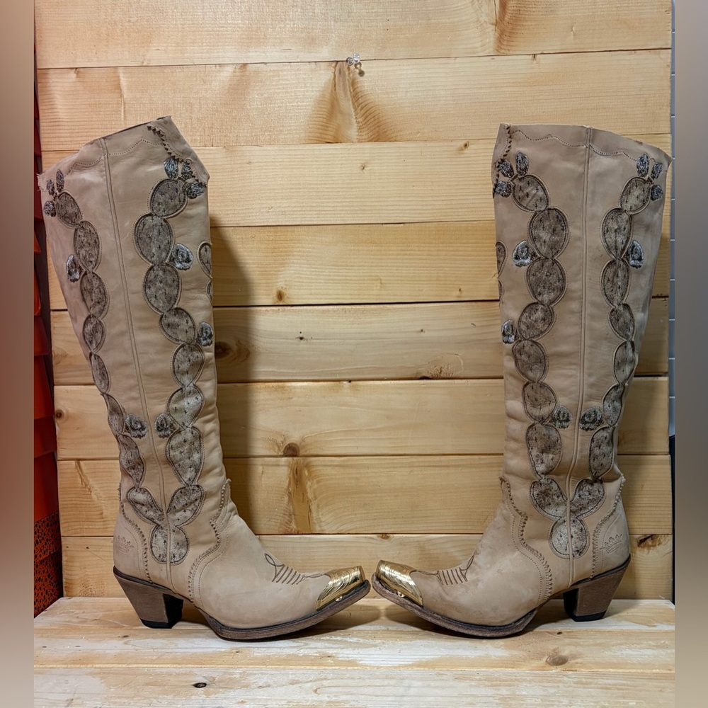 Junk Gypsy by Lane Hard to Handle over the knee cowgirl boots in tonal Cream - Picture 2 of 11